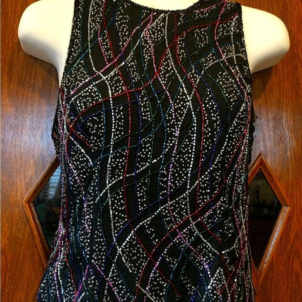 DESIGNER LAURENCE KAZAR BEADED SILK TOP SMALL